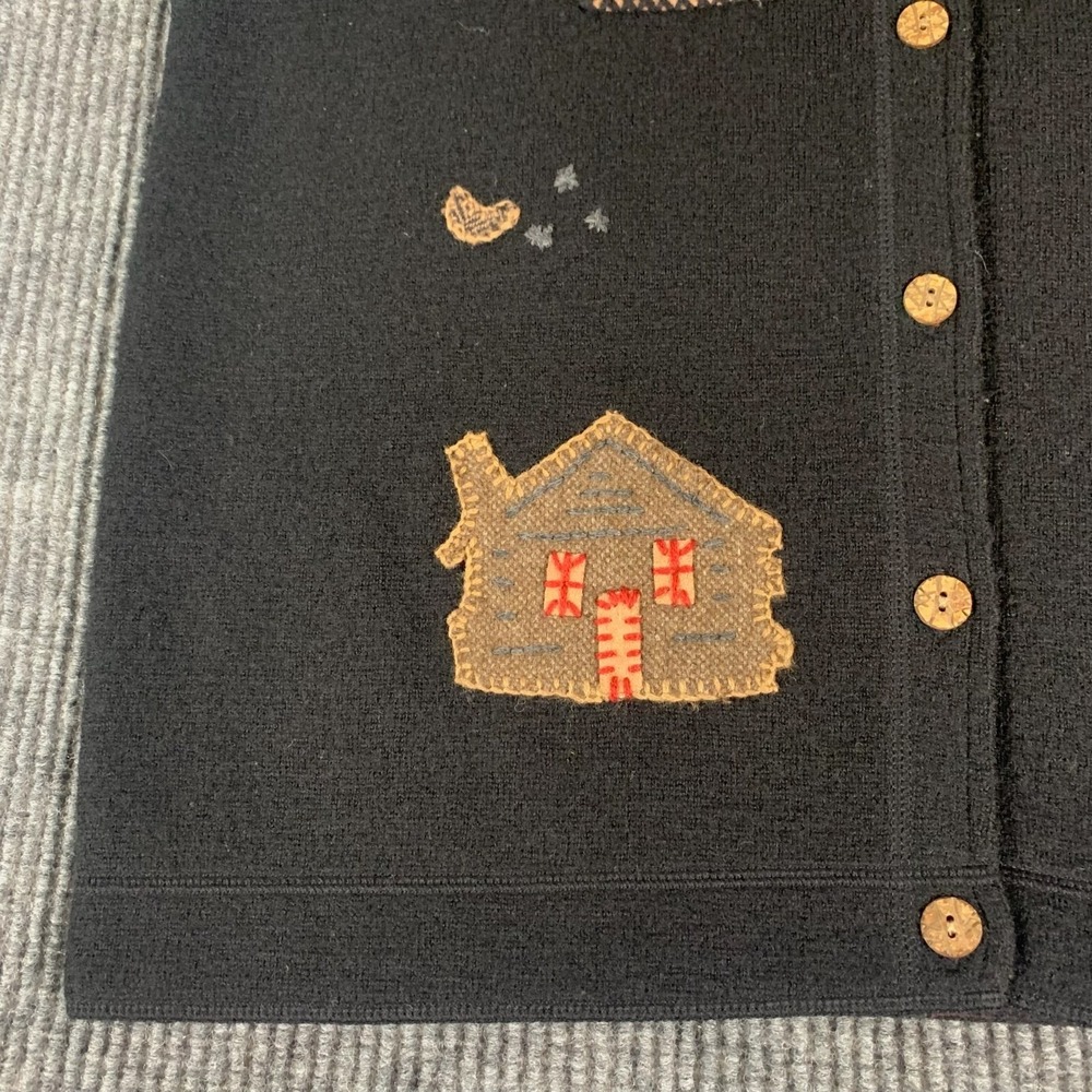 VTG Woolrich Sweater Vest Womens XL Black Wool Vest Patches Cottage Core Grandma - Picture 6 of 12